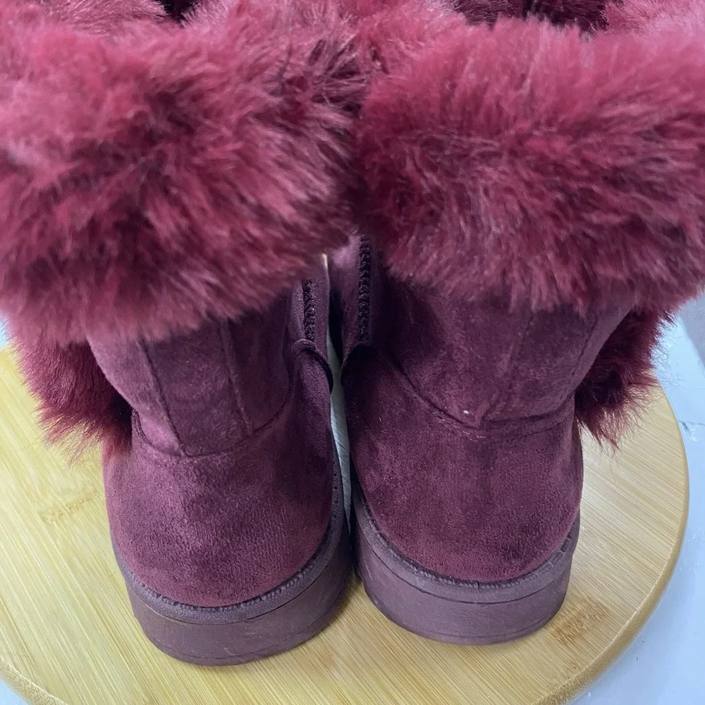 New SO Paulina Women's Size 8‎ Faux Fur Winter Boots - Burgundy Wine